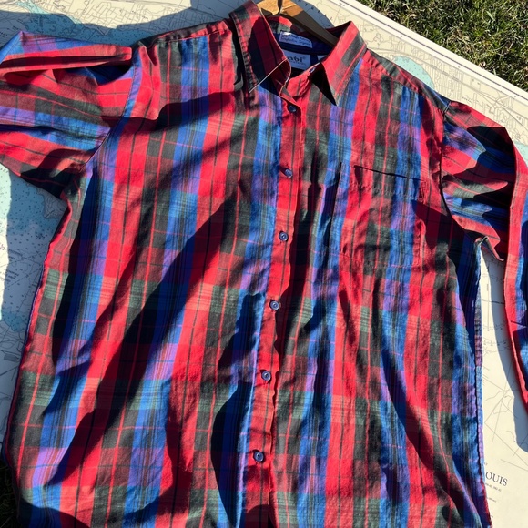 Vintage 90s Red and Blue Plaid Button Up - Picture 3 of 7